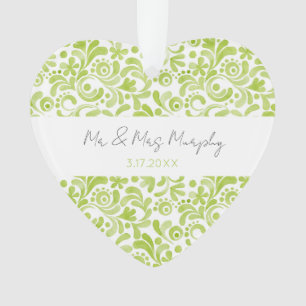 Aquarelle verte NOM DU Mariage DATE Coeur doux