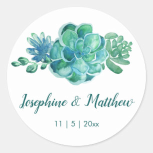Aquarelle verte Succulents Stickers de mariage