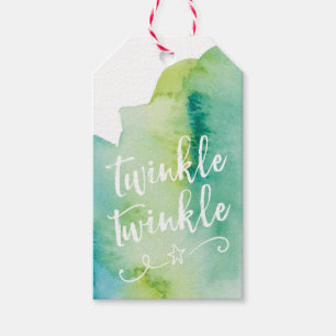 Aquarelle verte Twinkle étiquettes cadeaux de Noël