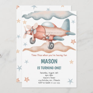 Aquarelle Vintage Avion Invitation d'anniversaire