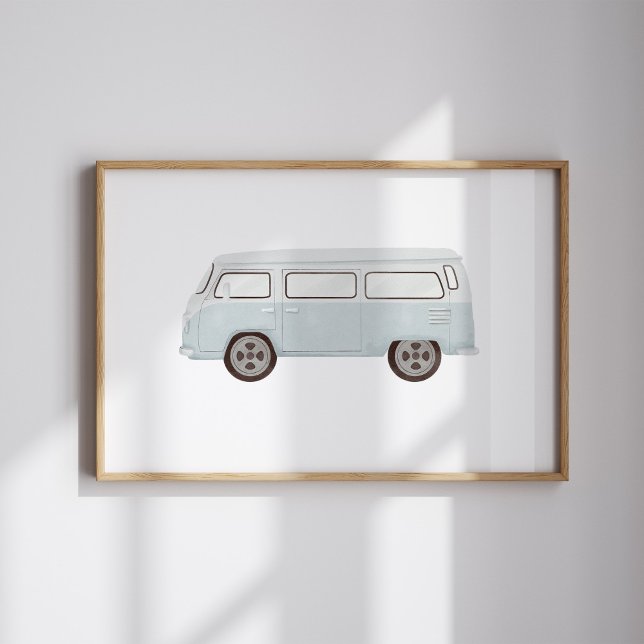 Aquarelle vintage bleu mini van poster (Créateur téléchargé)