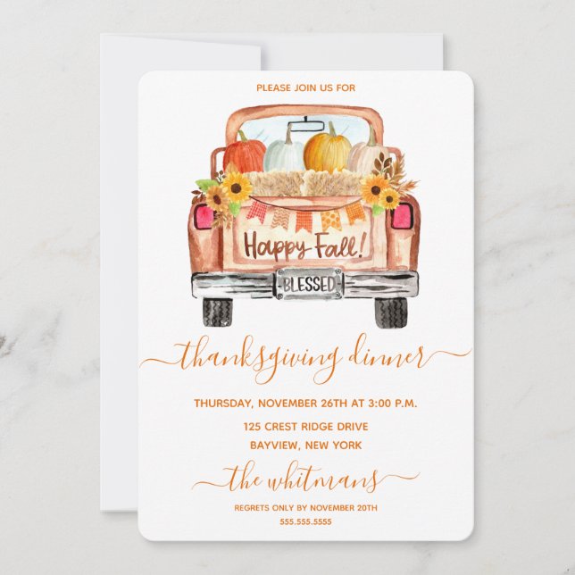 Aquarelle Vintage Camion Thanksgiving Dîner (Devant)