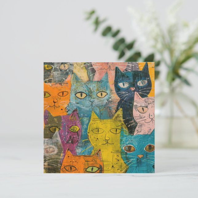 Aquarelle Vintage Chat Abstrait (12) (Debout devant)