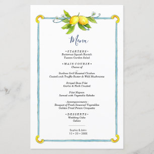 Aquarelle vintage citron menu mariage
