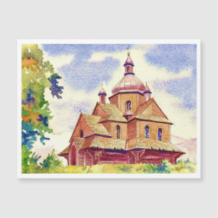 Aquarelle Vintage de l'église ukrainienne en bois