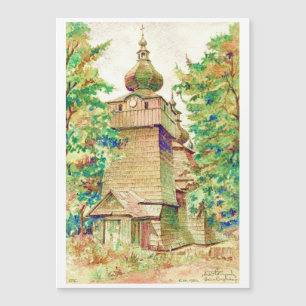 Aquarelle Vintage de l'église ukrainienne en bois