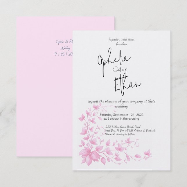 Aquarelle vintage faire-part de mariage floral (Devant / Derrière)