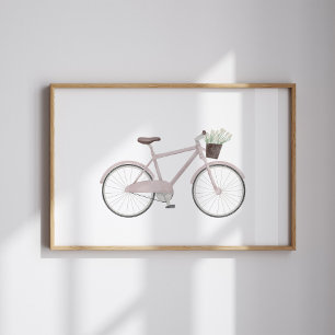 Aquarelle vintage moto rose avec poster de fleurs