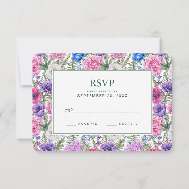 Aquarelle vintage | Peony - Mariage RSVP (Devant)