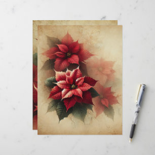 Aquarelle vintage Poinsettia sur Parchemin