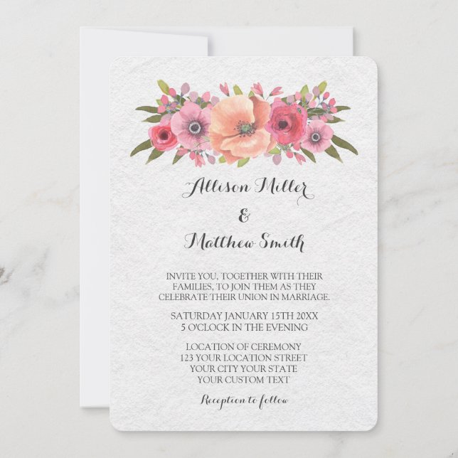 Aquarelle vintage Rose Floral Invitations de maria (Dos)