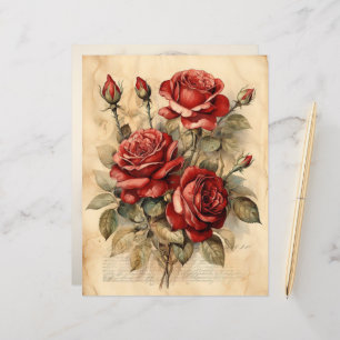 Aquarelle vintage Roses Rouges Papier Carton