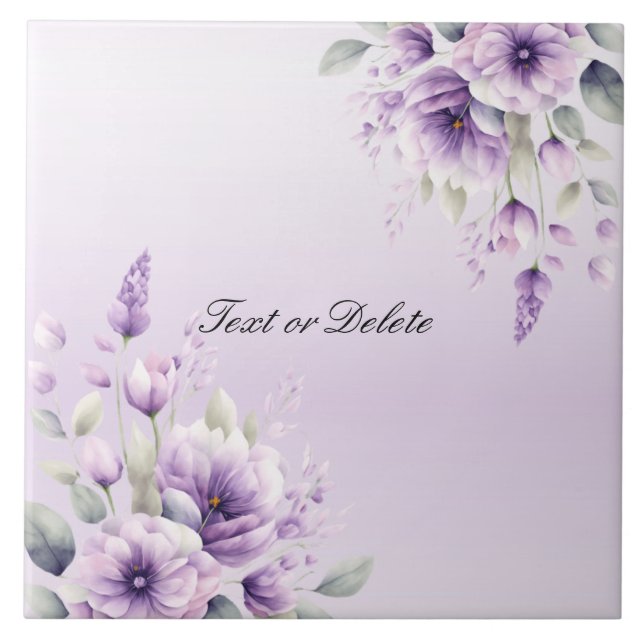 Aquarelle violet carreaux de céramique florale (Devant)