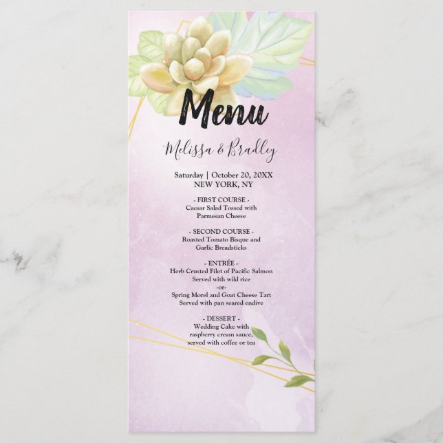 aquarelle violet chic Mariage à fleurs Menu (Devant)