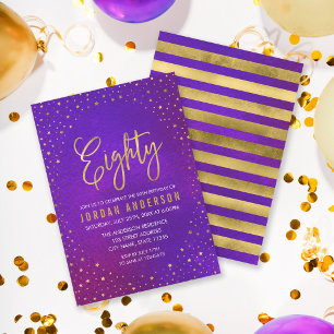 Aquarelle violet étoile 80e Invitation anniversair