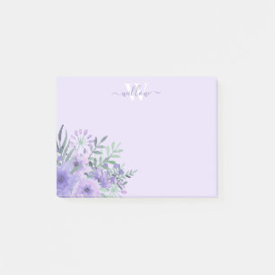 Aquarelle violet Fleur Monogramme Post-it Notes