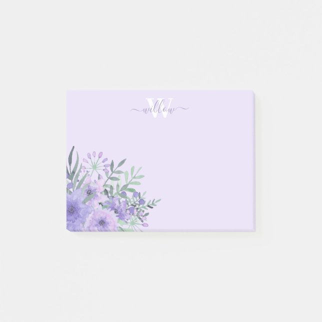 Aquarelle violet Fleur Monogramme Post-it Notes (Devant)