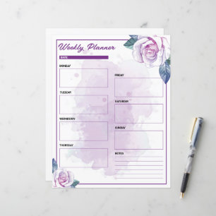 Aquarelle violet Floral Planificateur hebdomadaire