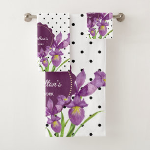 Aquarelle violet iris noir blanc Pois