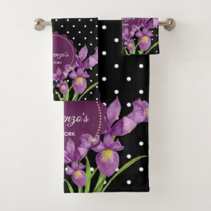 Aquarelle violet iris noir blanc Pois