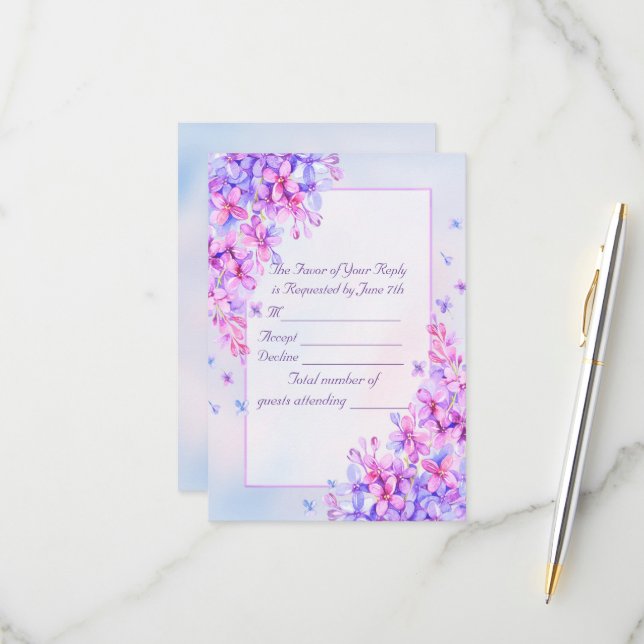 Aquarelle violet Lilac Flower RSVP (Devant/Arrière en situation)