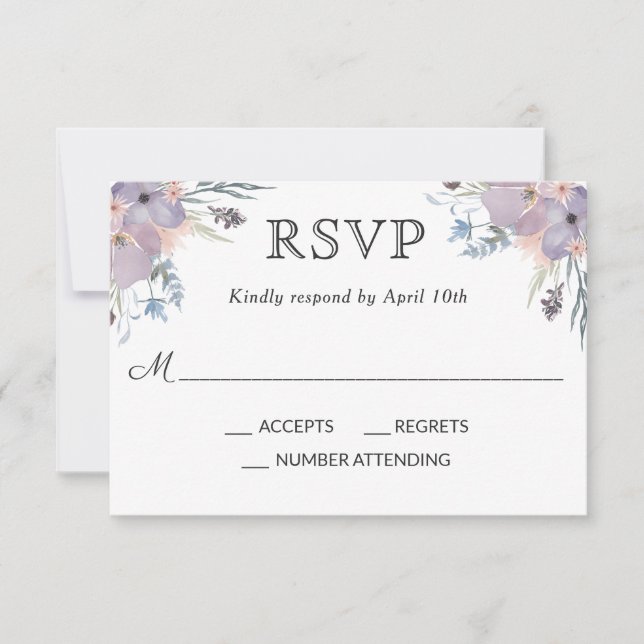 Aquarelle violet Meadow Mariage floral RSVP (Devant)