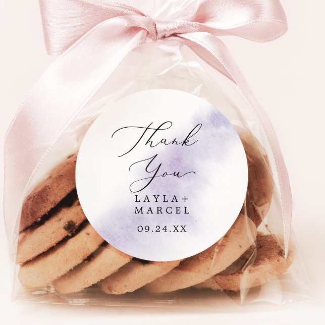 Aquarelle violet Merci mariage Favor Sticker (Créateur téléchargé)