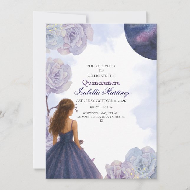 Aquarelle violet modifiable Quinceañera Invitation (Devant)