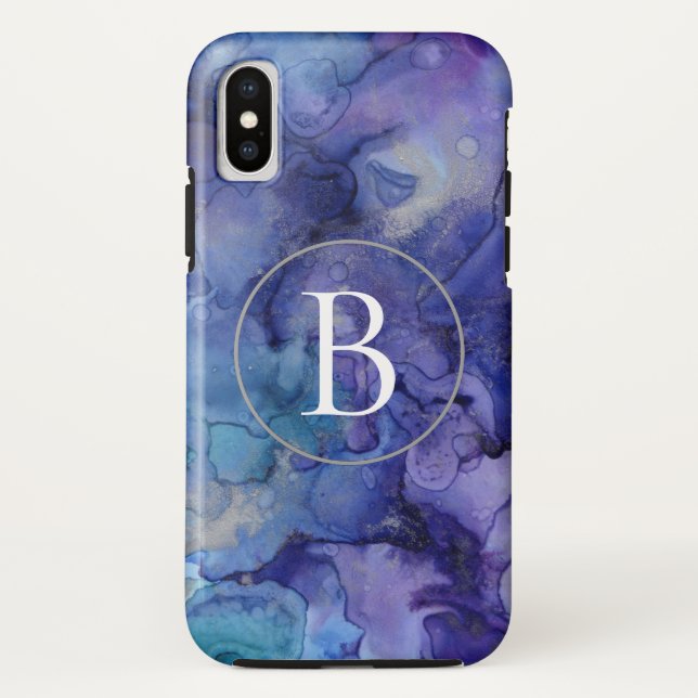 Aquarelle violet Monogramme marbre iPhone X Coque (Dos)