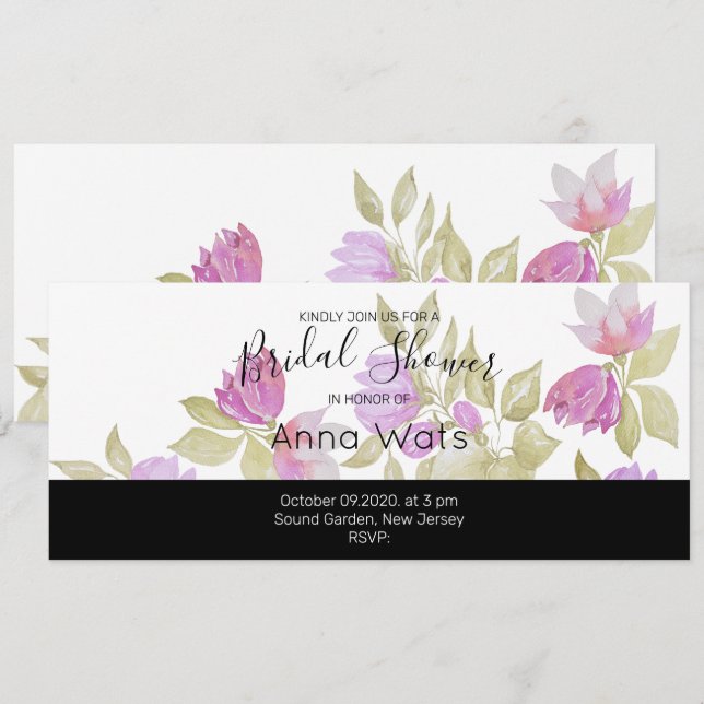 Aquarelle violet rose Fleurs peintes à la main (Devant / Derrière)