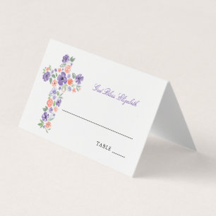 Aquarelle violette Croix de fleurs chrétiennes