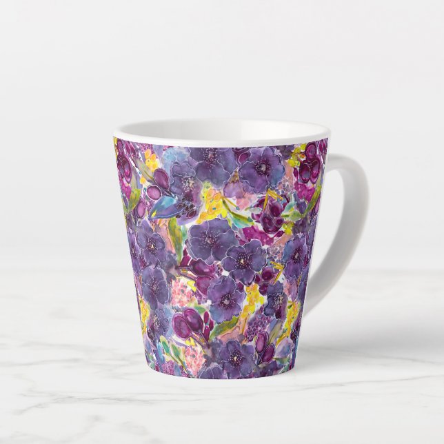Aquarelle violette Daze Moderne Mug Floral (Angle droit)