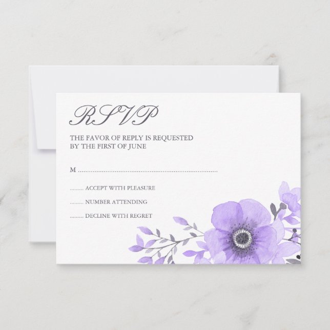 Aquarelle violette et gris Mariage floral RSVP (Devant)
