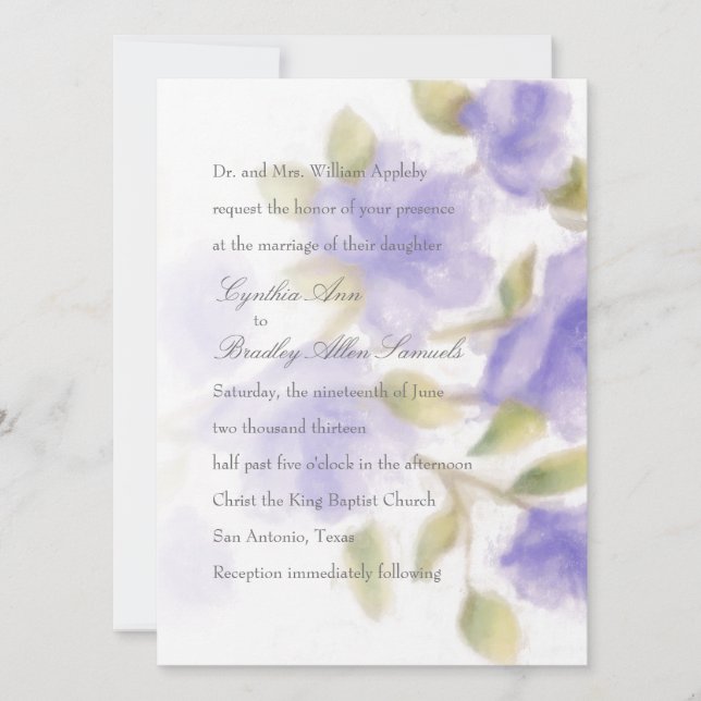 Aquarelle violette Faire-part de mariage florale (Devant)