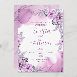 Aquarelle violette Faire-part de mariage florale