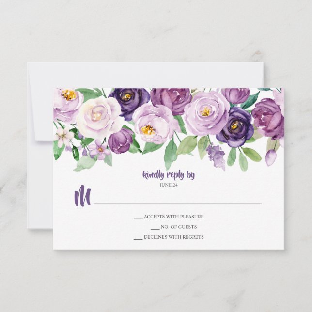 Aquarelle violette Lavande Florale RSVP (Devant)