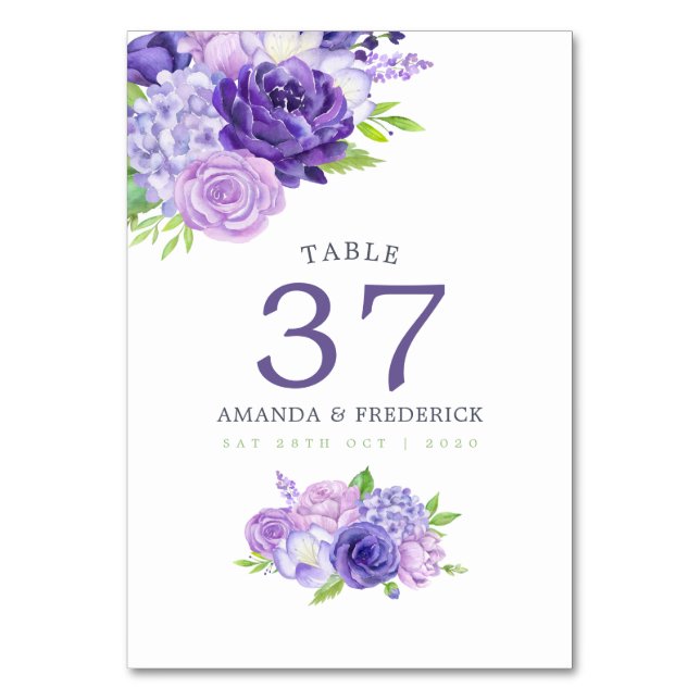 Aquarelle violette Mariage floral Numéro de table (Par défaut)