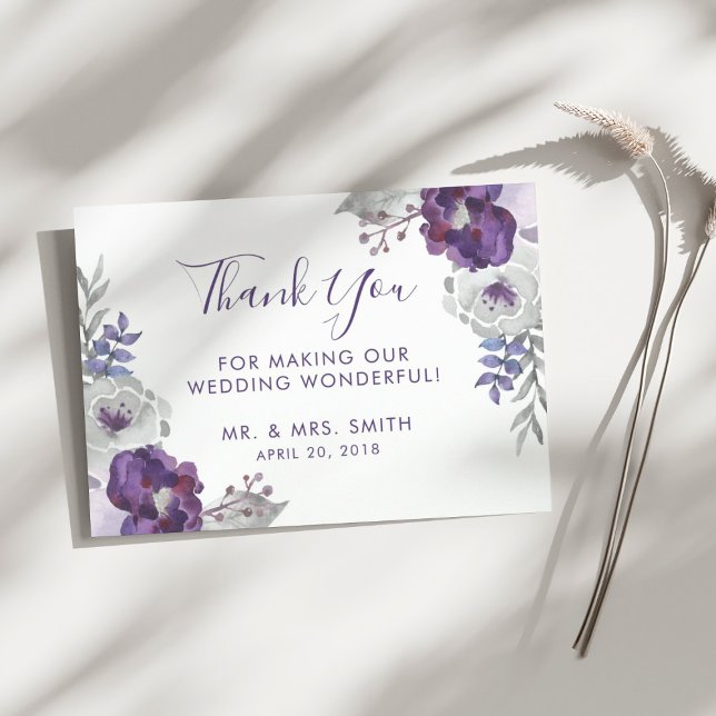 Aquarelle violette Mariage Merci (Purple Watercolor Floral Wedding Thank You)