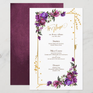 Aquarelle violette rose chaud or menu Floral