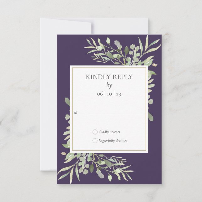 Aquarelle violette Verdure Mariage RSVP (Devant)