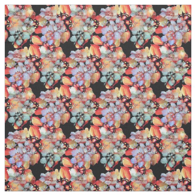 Aquarelle vive tissu floral sur noir (Échantillon)