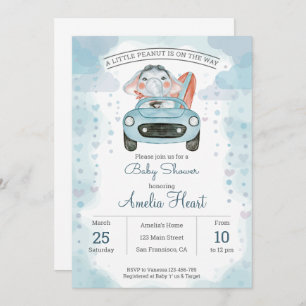 Aquarelle voiture éléphant Baby shower Invitation