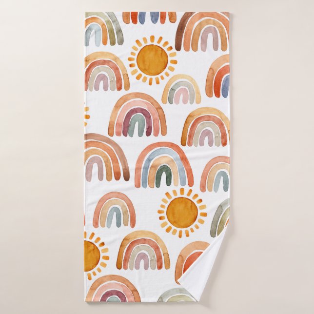 Aquarelle Whimsical Boho Rainbow et Sun Kids   (Serviette de bain)