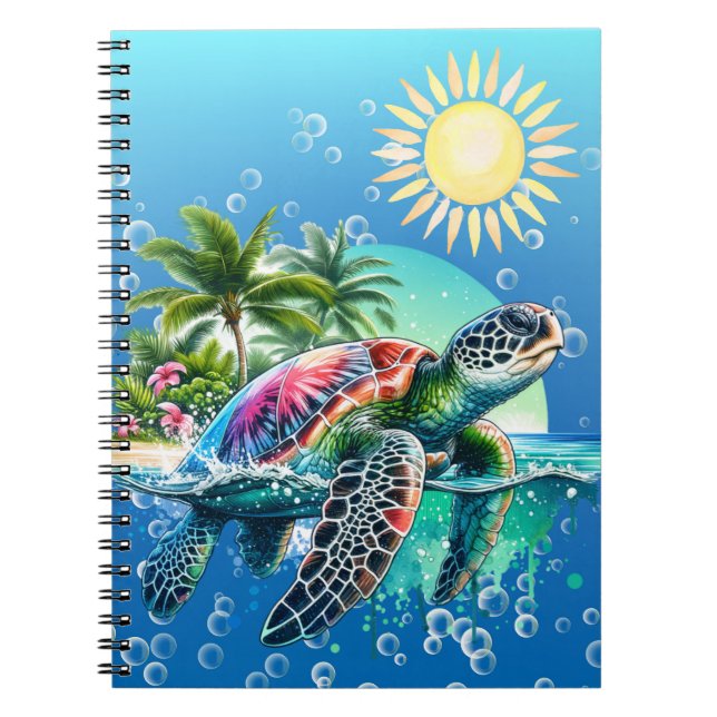 Aquarelle Whimsical Floral Carnet de tortue de mer (Devant)