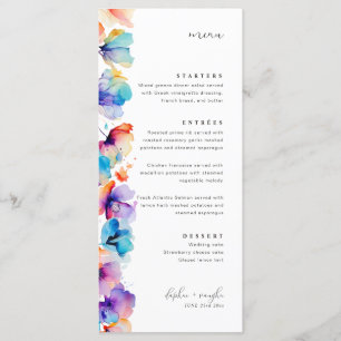 Aquarelle Whimsical Floral Flat Menu Mariage