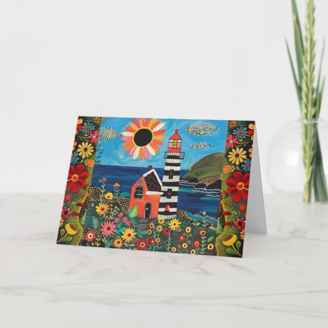 Aquarelle Whimsical Floral Light House Carte blanc (Devant)