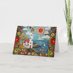 Aquarelle Whimsical Floral Light House Carte blanc