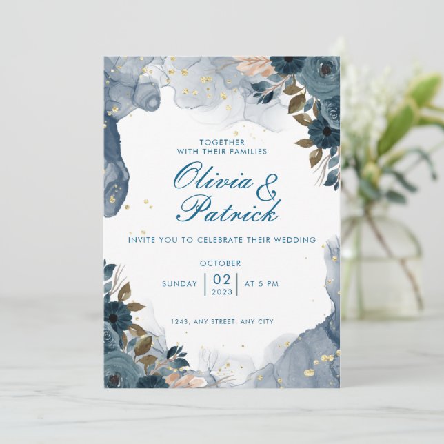 Aquarelle Whimsical Floral Wedding Invitations (Debout devant)