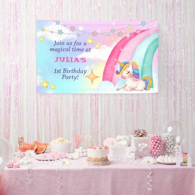 Aquarelle Whimsical Rainbow Unicorn Party bannière (Fête)
