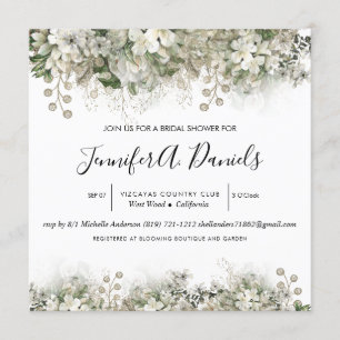Aquarelle White Bloom Invitation à la douche nupti